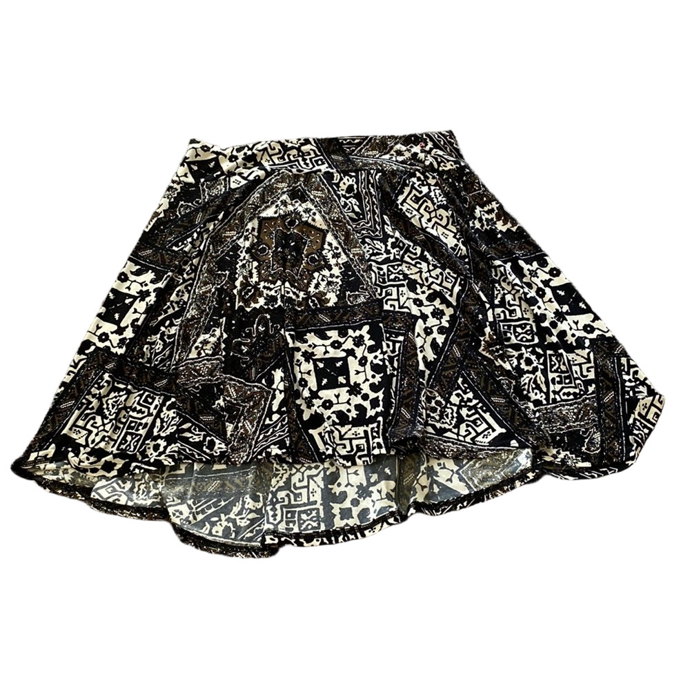 Chaps Black White Tribal Print A-Line Skirt Flowy Boho SIZE XL